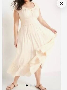Old Navy Cream Boho Peasant Maxi Dress Cottagecore Prairie Tiered Cotton XL